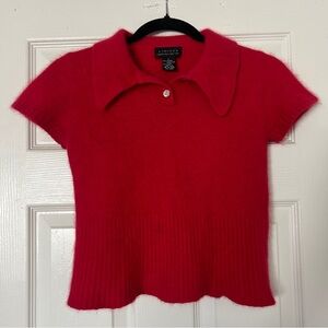 VTG Limited Angora Rabbit Hair Sweater Shirt Red Short Sleeve Collared Soft